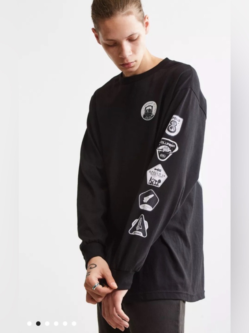 Urban Outfitters Black Apollo 11 Long-Sleeve Graphic Tee